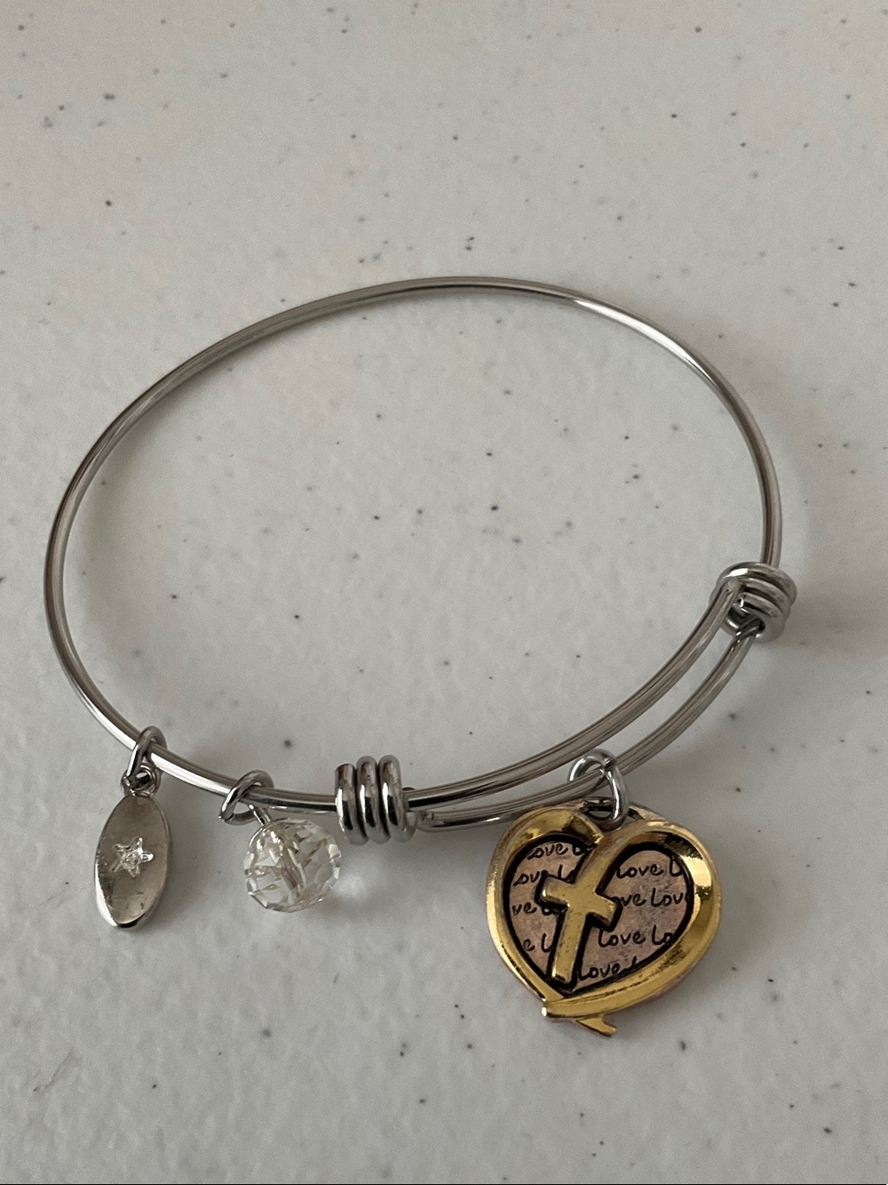 Unwritten Two-Tone Heart & Cross Charm Bracelet in Silver and Gold Tone